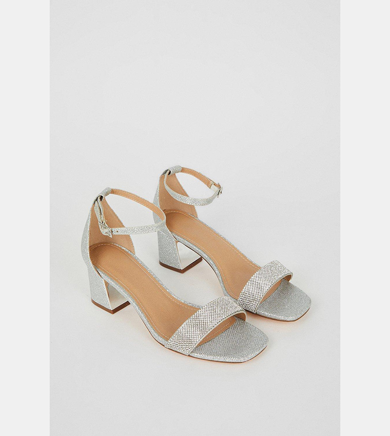 Buy Dorothy Perkins Wide Fit Selina Block Heel Sandals In Silver