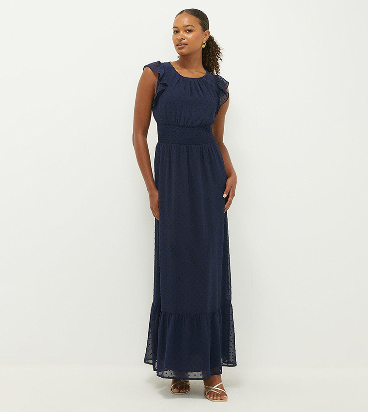 Buy Dorothy Perkins Tall Navy Chiffon Shirred Waist Midi Dress In Navy 6thStreet Bahrain