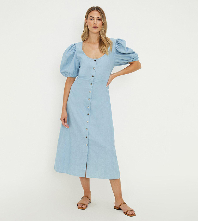 Buy Dorothy Perkins Light Wash Denim Button Through Midi Dress In Blue 6thStreet Bahrain