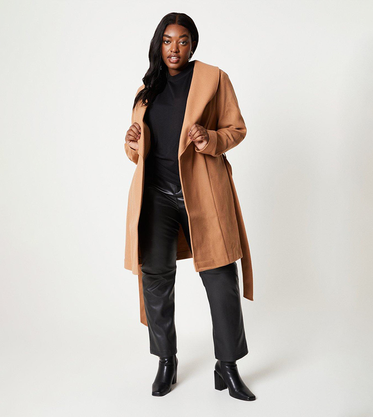 Buy Dorothy Perkins Curve Short Wrap Coat In Camel 6thStreet Qatar