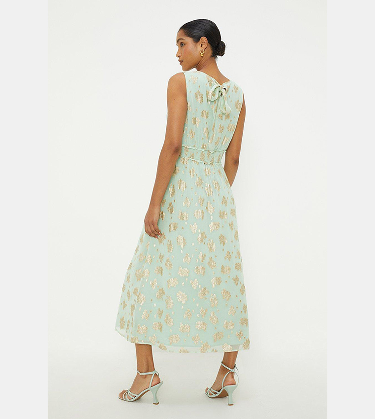 Buy Dorothy Perkins Mint Metallic Jacquard Shirred Waist Midi Dress In Green 6thStreet Kuwait