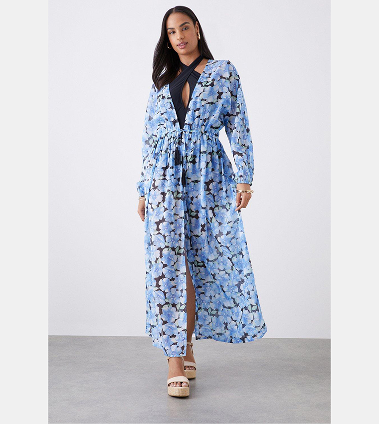 Buy Dorothy Perkins Chiffon Printed Beach Cover Up Dress In Blue 6thStreet Oman