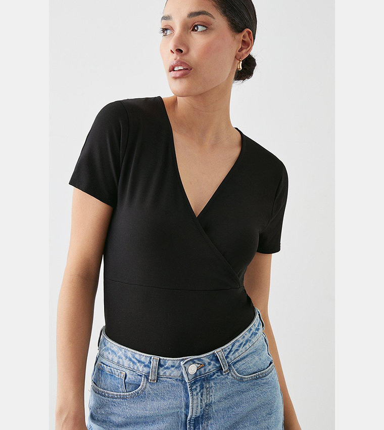 Buy Dorothy Perkins Solid Wrap Bodysuit In Black 6thStreet Kuwait