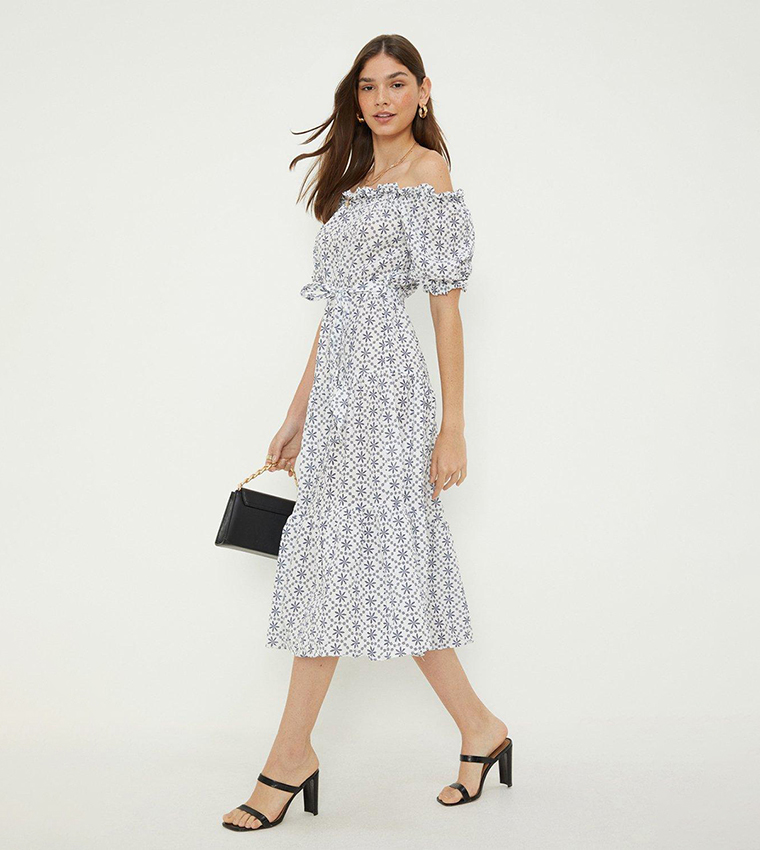 Buy Dorothy Perkins Tiered Bardot Midi Dress In White 6thStreet Bahrain