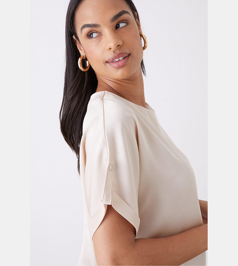 Buy Dorothy Perkins Satin Roll Sleeves Top In Beige 6thStreet Kuwait