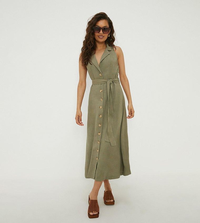 Khaki sleeveless dress hotsell