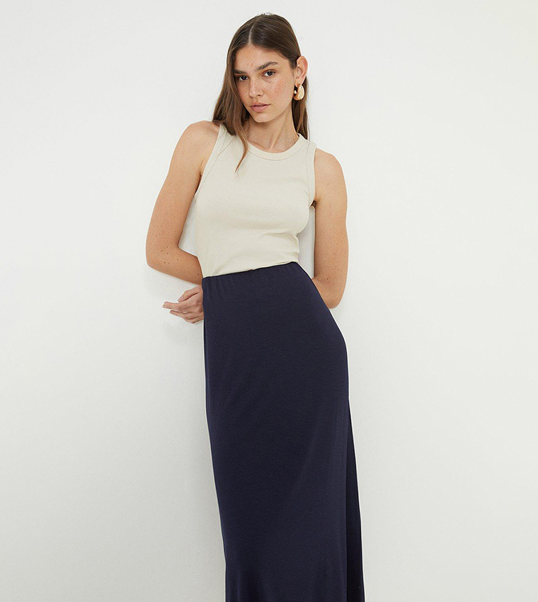 Buy Dorothy Perkins Navy Midi Skirt In Navy | 6thStreet Saudi Arabia