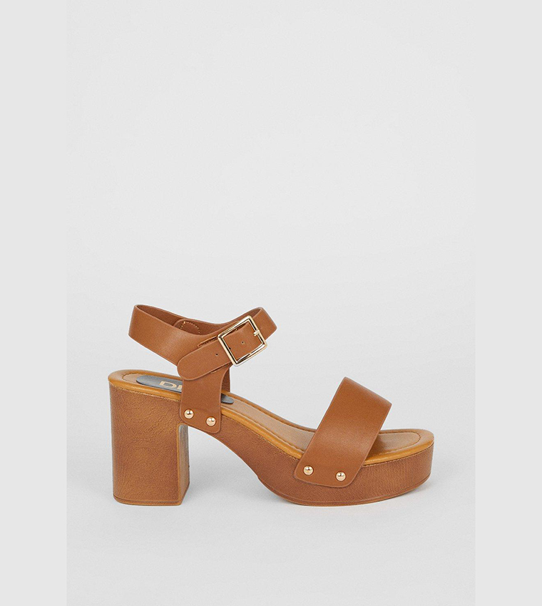 Tan wooden heel on sale sandals