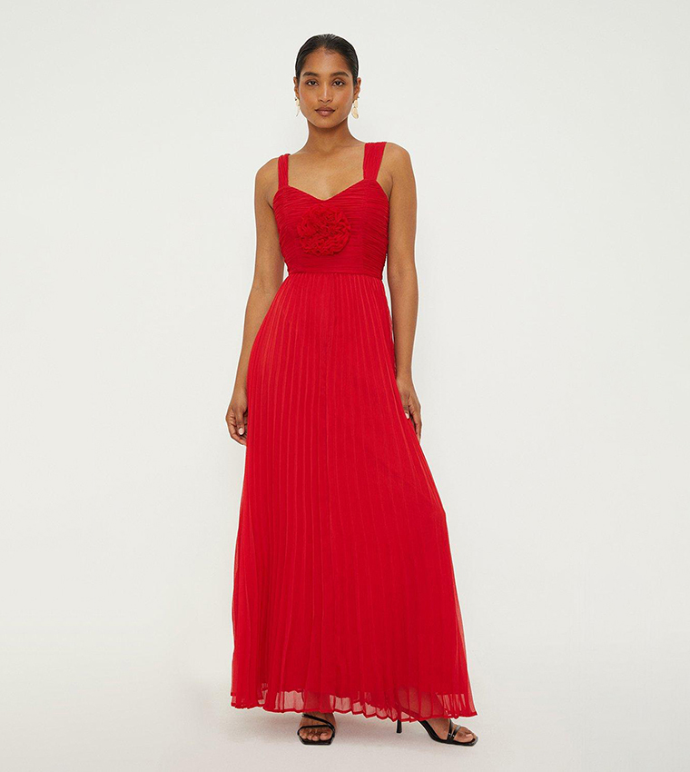 Buy Dorothy Perkins Chiffon Pleated Corsage Dress In Red 6thStreet Oman