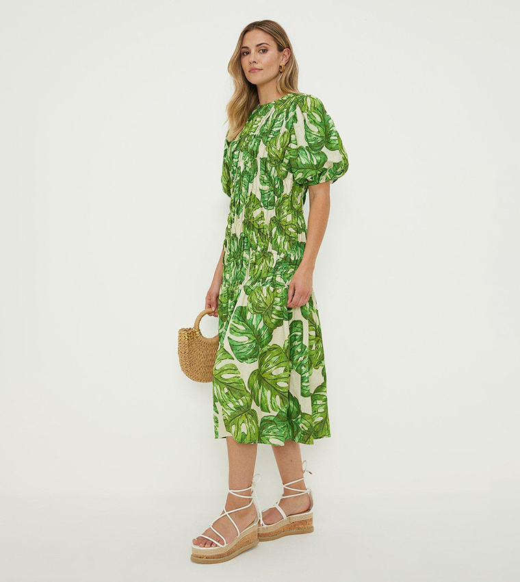 green dresses dorothy perkins Midi Scarf Print Dress Buy Dorothy Perkins Leaf Printed Shirred Waist Midi Dress sage gown