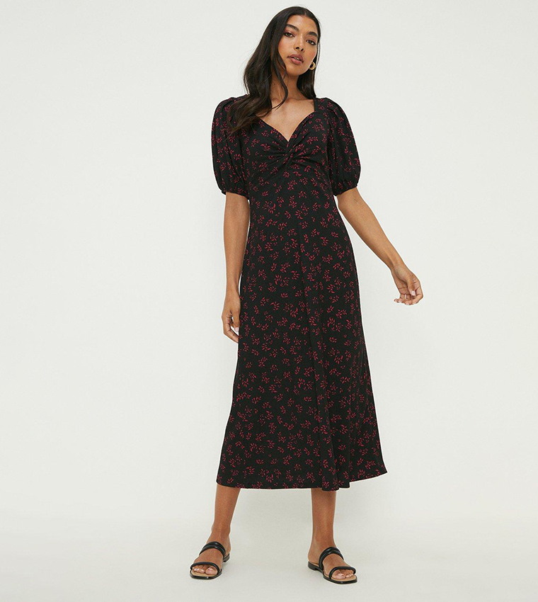 Buy Dorothy Perkins Ditsy Knot Front Puff Sleeves Midi Dress In Multiple Colors 6thStreet Oman