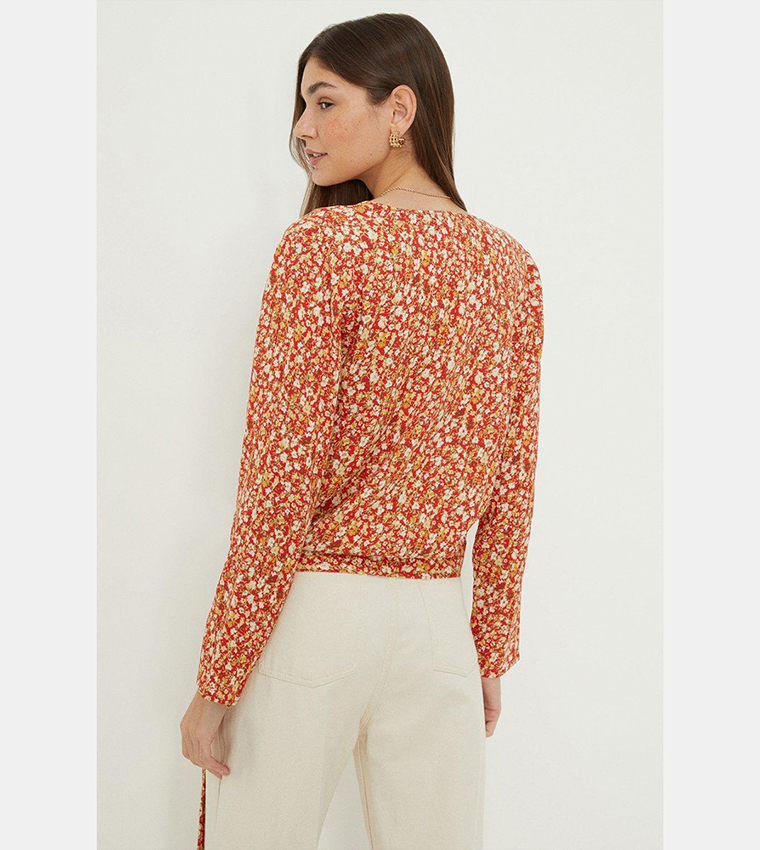 Buy Dorothy Perkins Red Floral Long Sleeves Wrap Top In Red 6thStreet Saudi Arabia