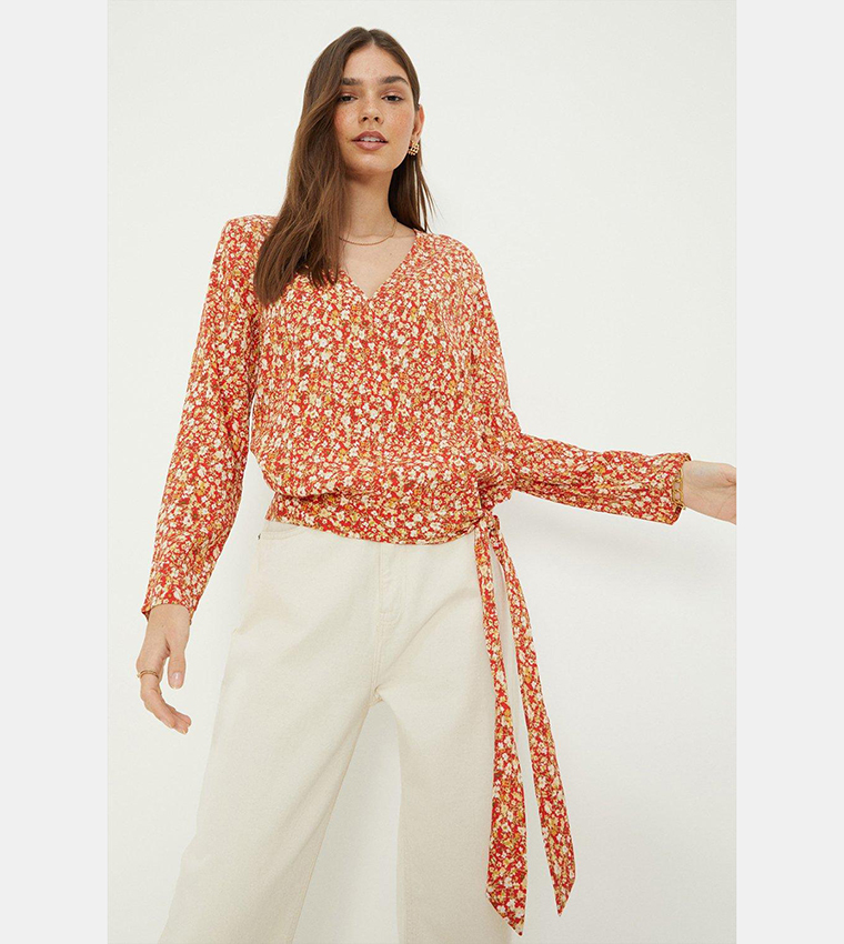 Buy Dorothy Perkins Red Floral Long Sleeves Wrap Top In Red 6thStreet Saudi Arabia