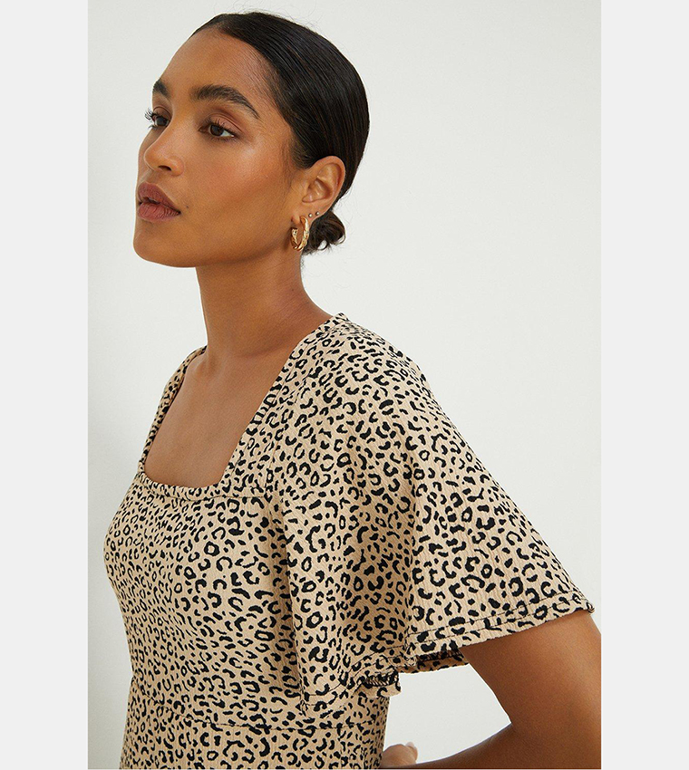 Buy Dorothy Perkins Leopard Print Flutter Sleeves Midi Dress In ...