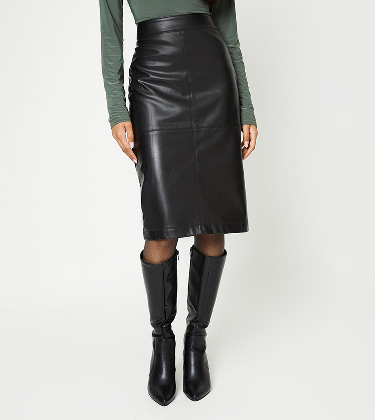 Buy Dorothy Perkins Faux Leather Seam Detail Midi Skirt In Black 6thStreet Bahrain