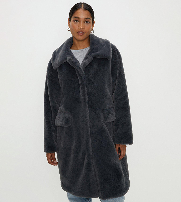 Dorothy perkins grey outlet faux fur coat