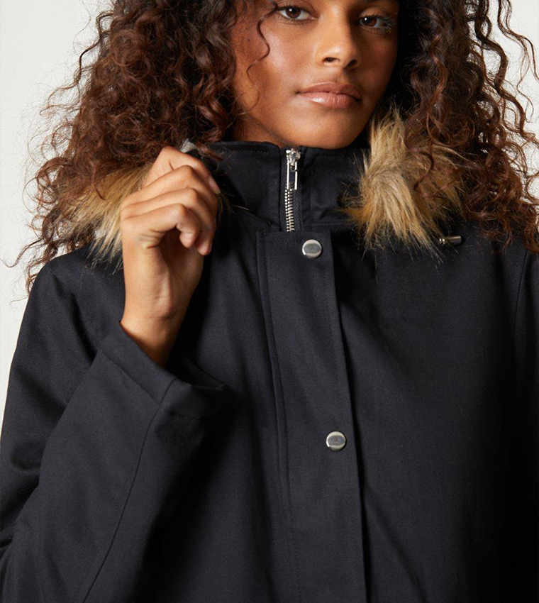 Buy Dorothy Perkins Fur Hooded Parka Coat In Black 6thStreet Qatar