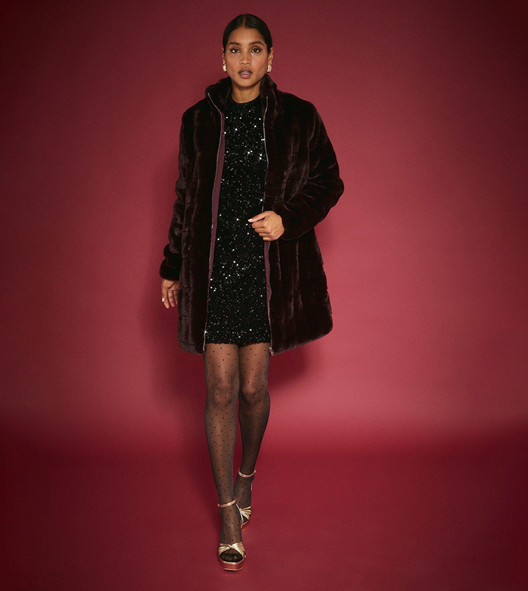 Dorothy perkins berry 2024 faux fur collar coat