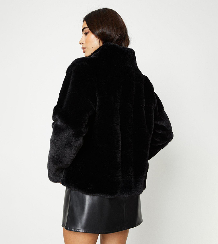 Buy Dorothy Perkins Zip Through Faux Fur Coat In Black | 6thStreet Kuwait