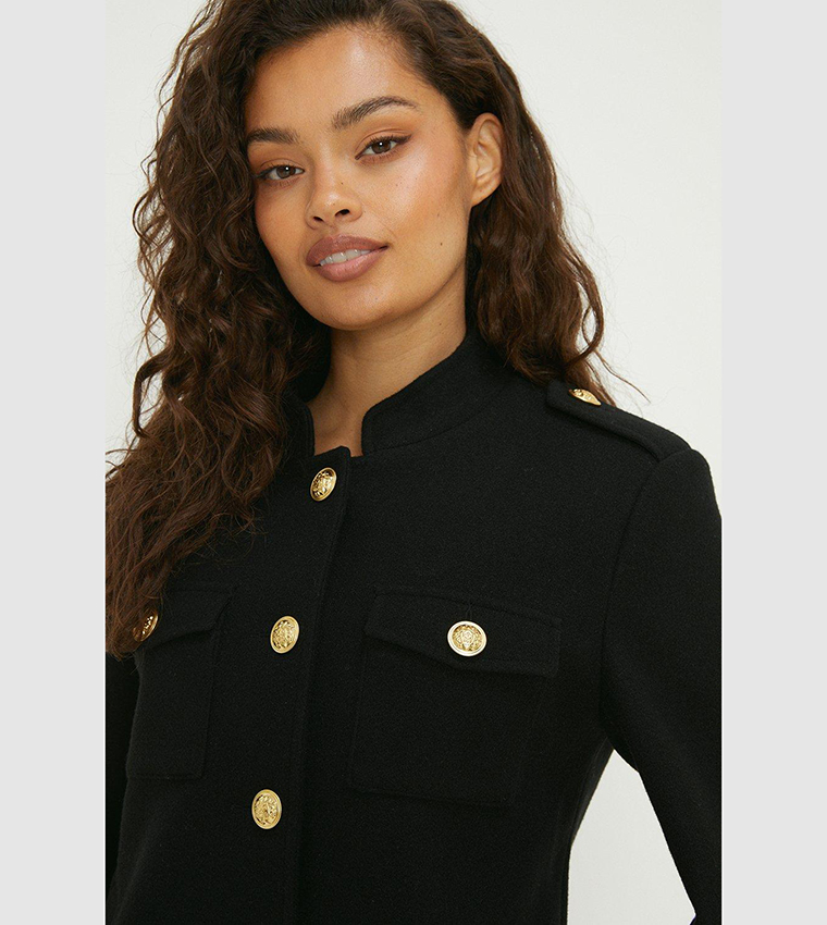 Buy Dorothy Perkins Petite Wool Look Military Coat In Black 6thStreet