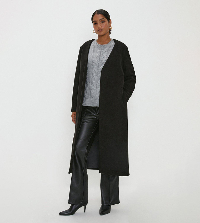 Black collarless coat online