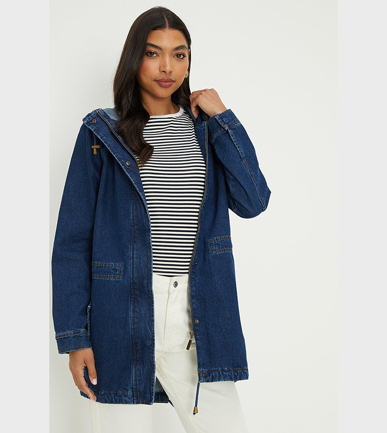 Denim cheap parka coat