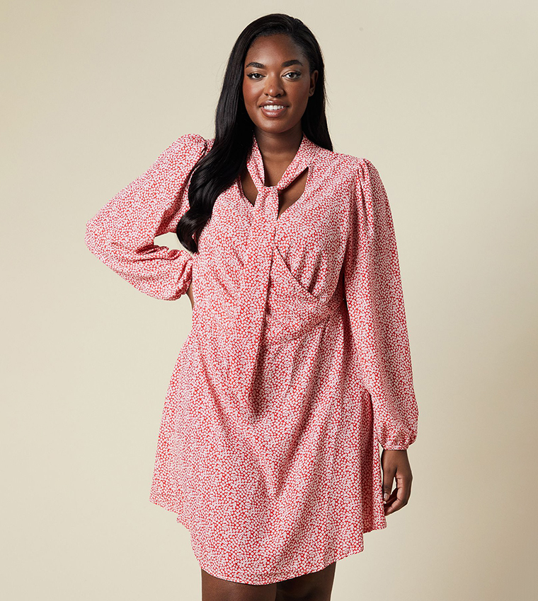 dorothy perkins red floral dress Buy Dorothy Perkins Curve Red Floral Keyhole Long Sleeves Mini Dress In  Multiple Colors