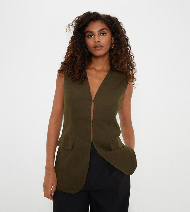 Buy Dorothy Perkins Longline Waistcoat In Khaki 6thStreet Qatar