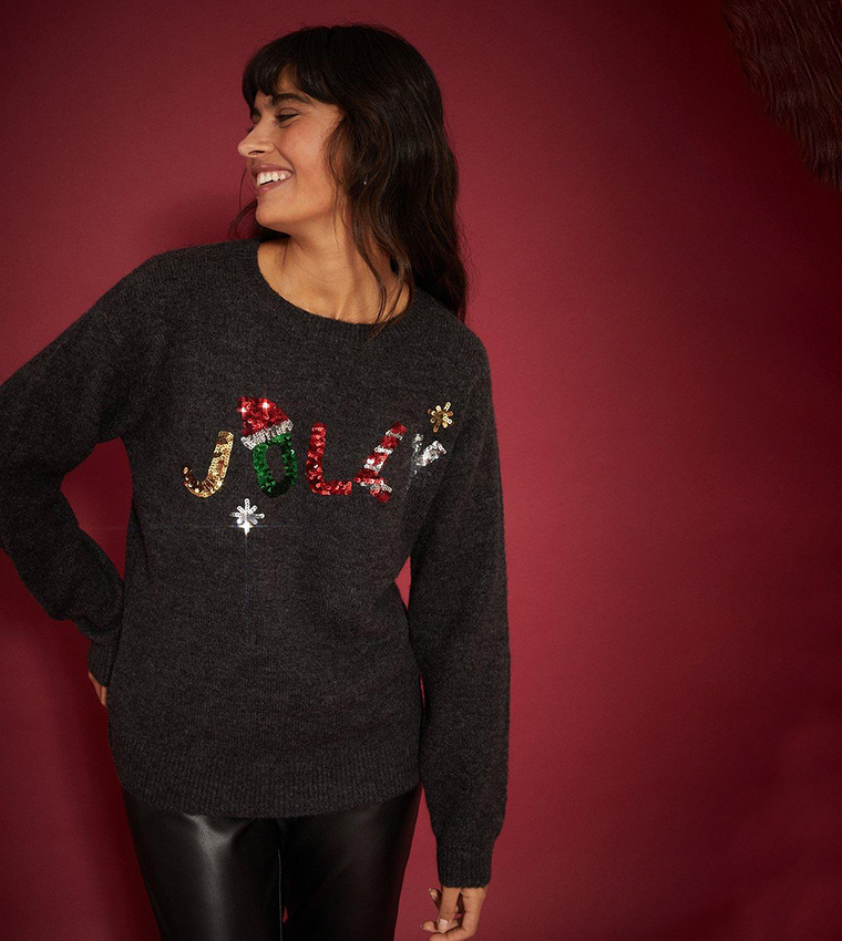 Buy Dorothy Perkins Jolly Christmas Long Sleeves Jumper In Black 6thStreet UAE