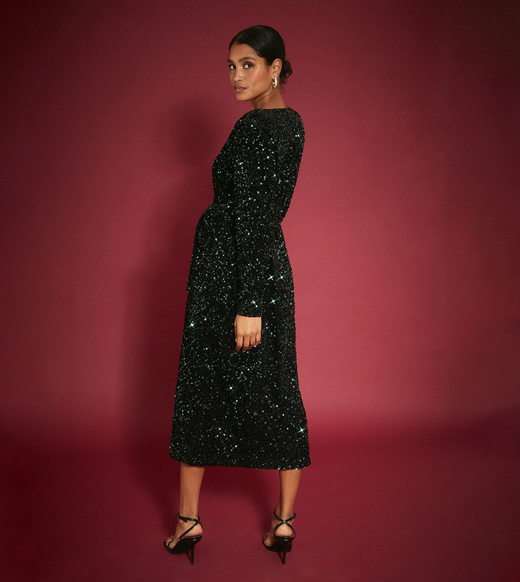 Buy Dorothy Perkins Velvet Sequin Wrap Midi Dress In Green 6thStreet Bahrain