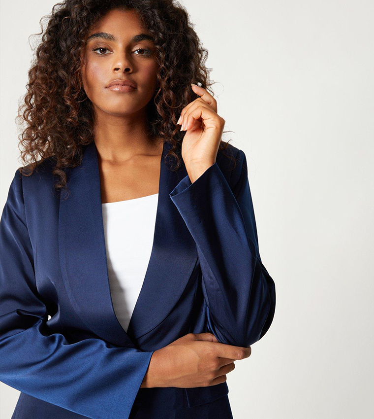 Buy Dorothy Perkins Satin Single Breasted Blazer In Navy