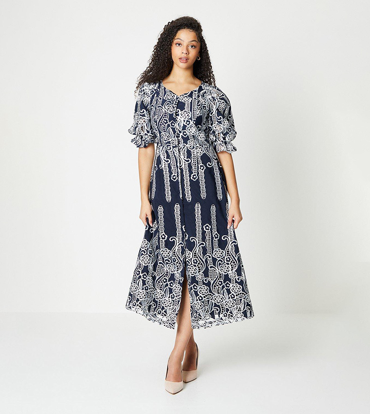 Buy Dorothy Perkins Printed Cut Work Midi Dress In Navy 6thStreet Bahrain