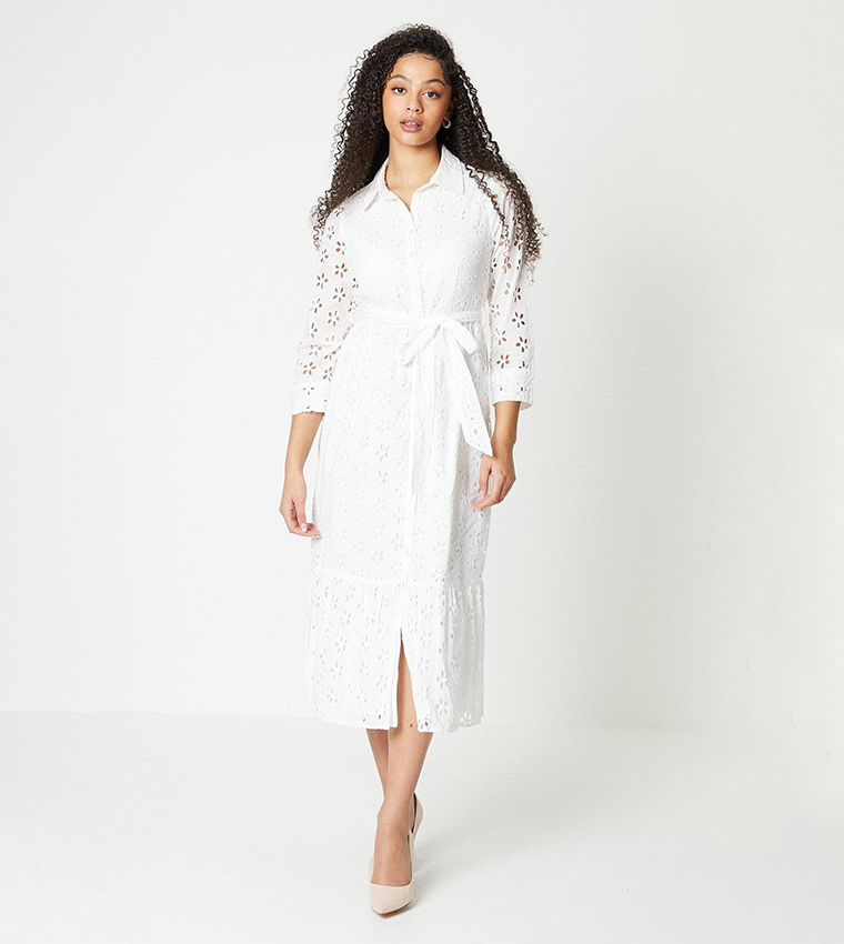 Buy Dorothy Perkins 3 4 Sleeves Broderie Shirt Dress In Ivory 6thStreet Kuwait