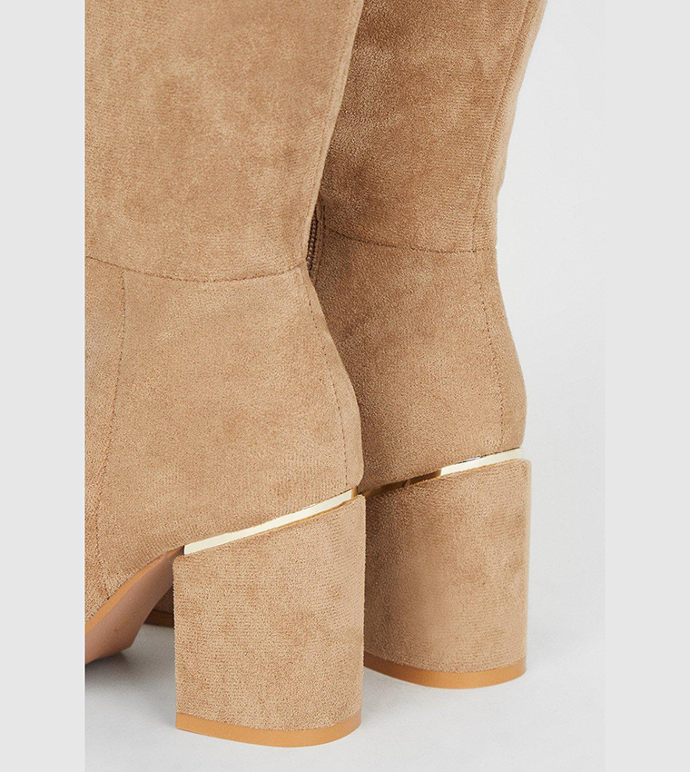 Buy Dorothy Perkins Kitty Pointed Toe Knee High Boots In Taupe