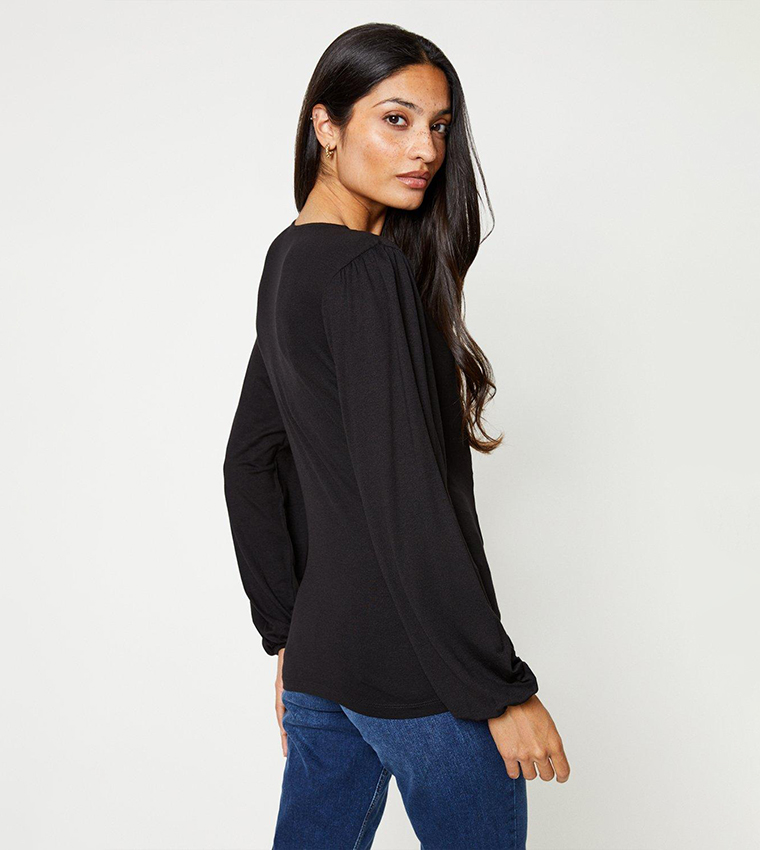 Buy Dorothy Perkins Gathered Neckline Long Sleeves Top In Black