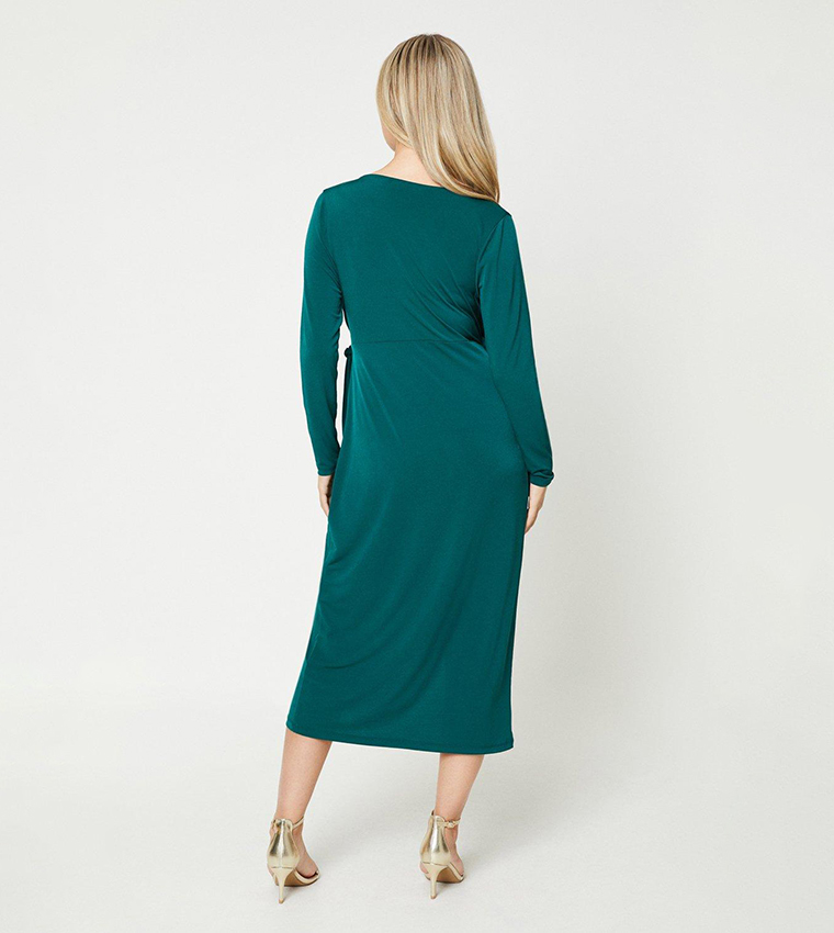 Buy Dorothy Perkins Petite Wrap Midi Dress In Green