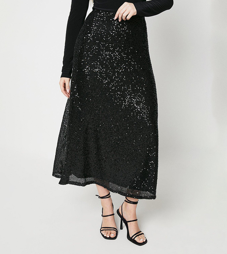 Buy Dorothy Perkins Sequins Midi Skirt In Black 6thStreet Saudi Arabia