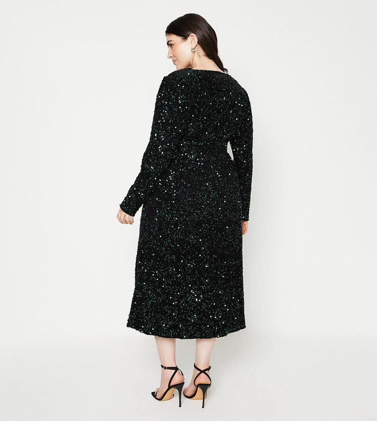 Buy Dorothy Perkins Curve Sequin Wrap Midi Dress In Green | 6thstreet Qatar Buy Dorothy Perkins Curve Sequin Wrap Midi Dress In Green | 6thstreet Qatar