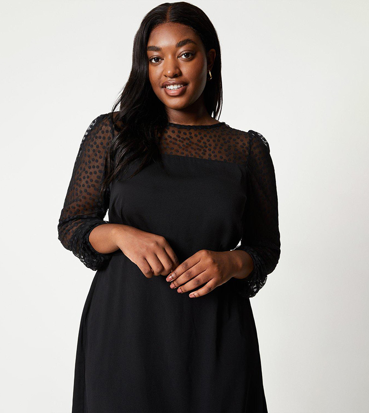 Buy Dorothy Perkins Curve Dobby Mesh Long Sleeves Fit And Flared Dress In Black 6thStreet Kuwait