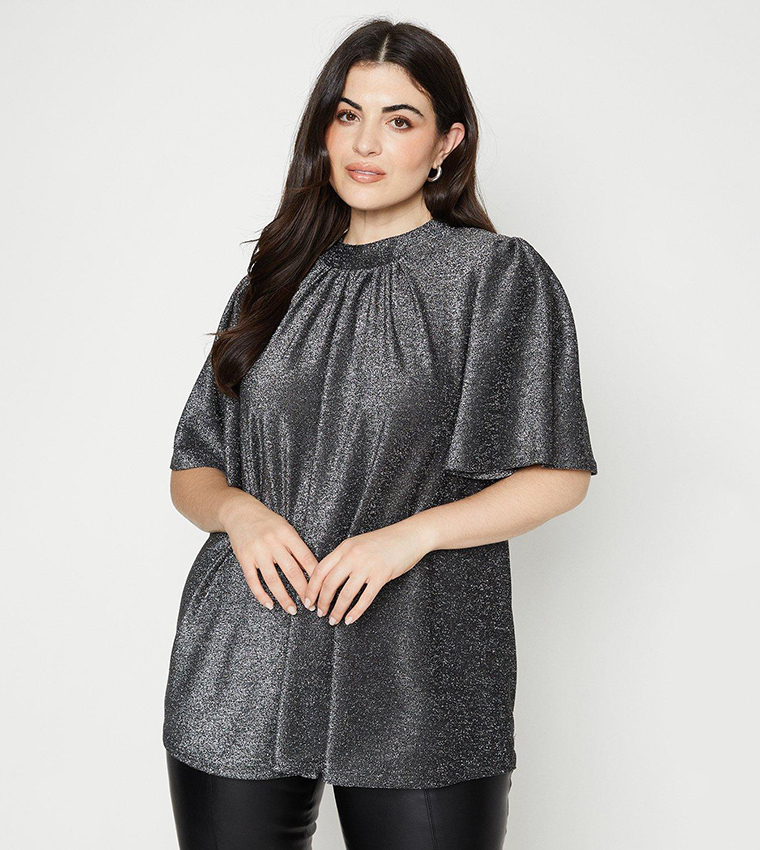 Buy Dorothy Perkins Curve Angel Sleeves Top In Silver | 6thStreet UAE