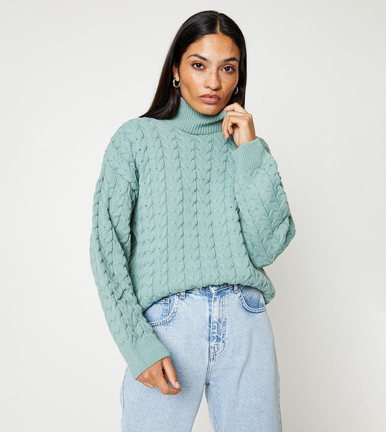 Buy Dorothy Perkins High Neck Cable Knit Jumper In Blue 6thStreet Bahrain