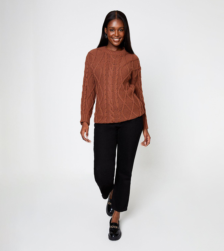 Buy Dorothy Perkins Wide Sleeves Cable Long Line Jumper In Caramel 6thStreet Bahrain