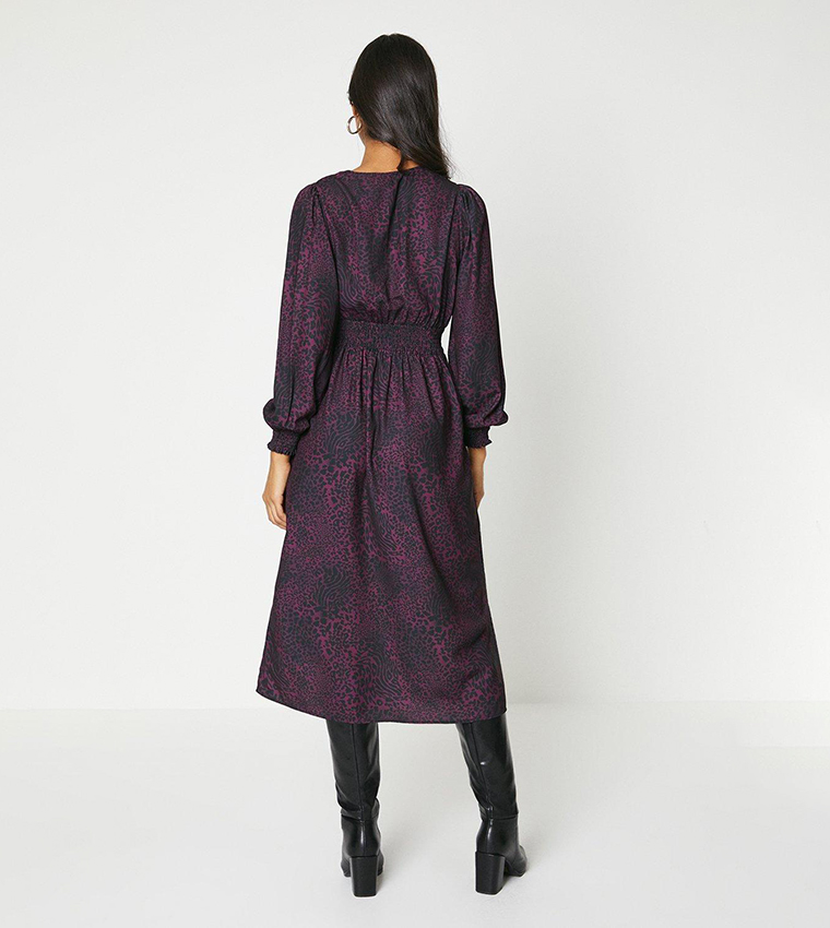 Buy Dorothy Perkins Berry Leopard Shirred Waist Midi Dress In Berry 6thStreet Bahrain