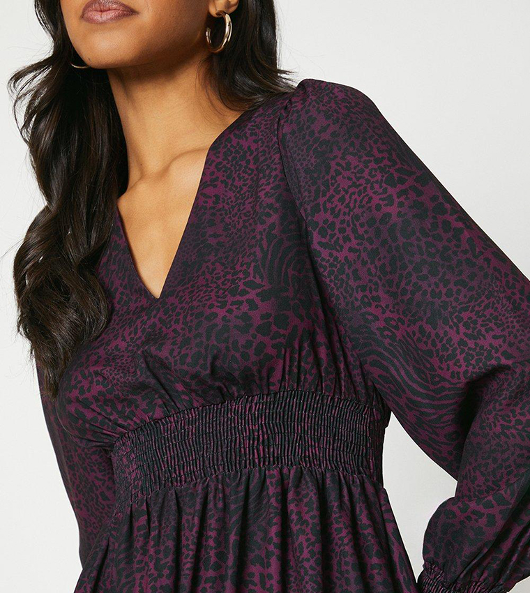 Buy Dorothy Perkins Berry Leopard Shirred Waist Midi Dress In Berry 6thStreet Bahrain