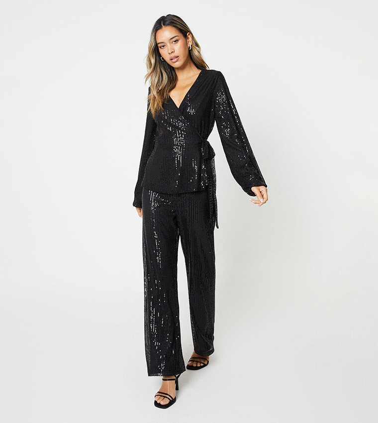 Sequin Tie Waist Wrap Top