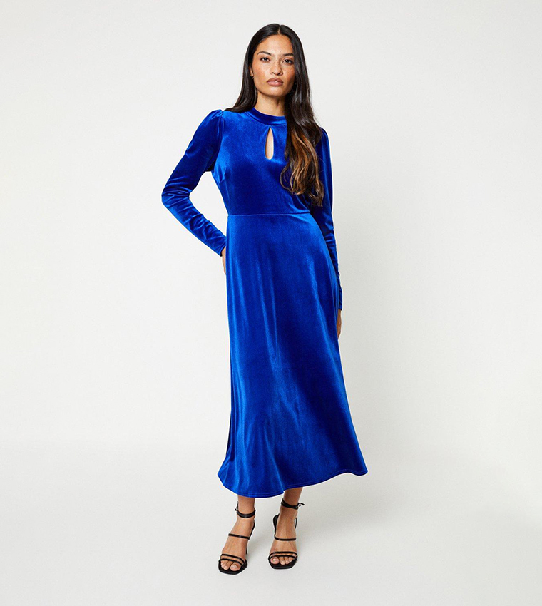 Buy Dorothy Perkins Velvet Keyhole Midi Dress In Blue 6thStreet Kuwait