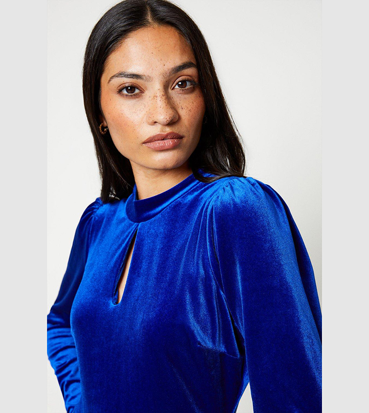 Buy Dorothy Perkins Velvet Keyhole Midi Dress In Blue | 6thStreet Qatar