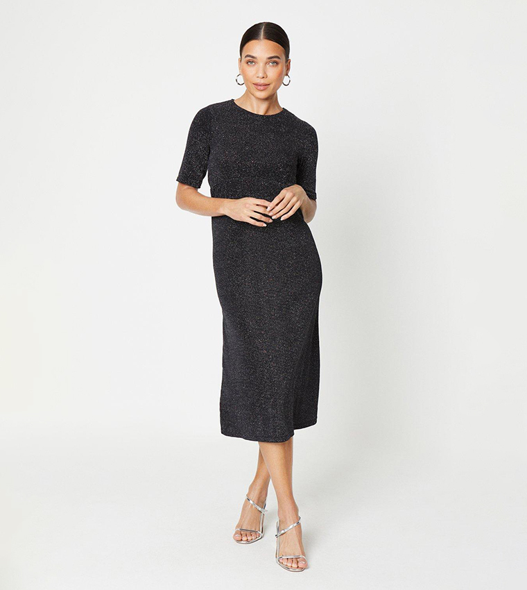 Buy Dorothy Perkins Petite Glitter Flutter Sleeves Midi Dress In Black 6thStreet Bahrain