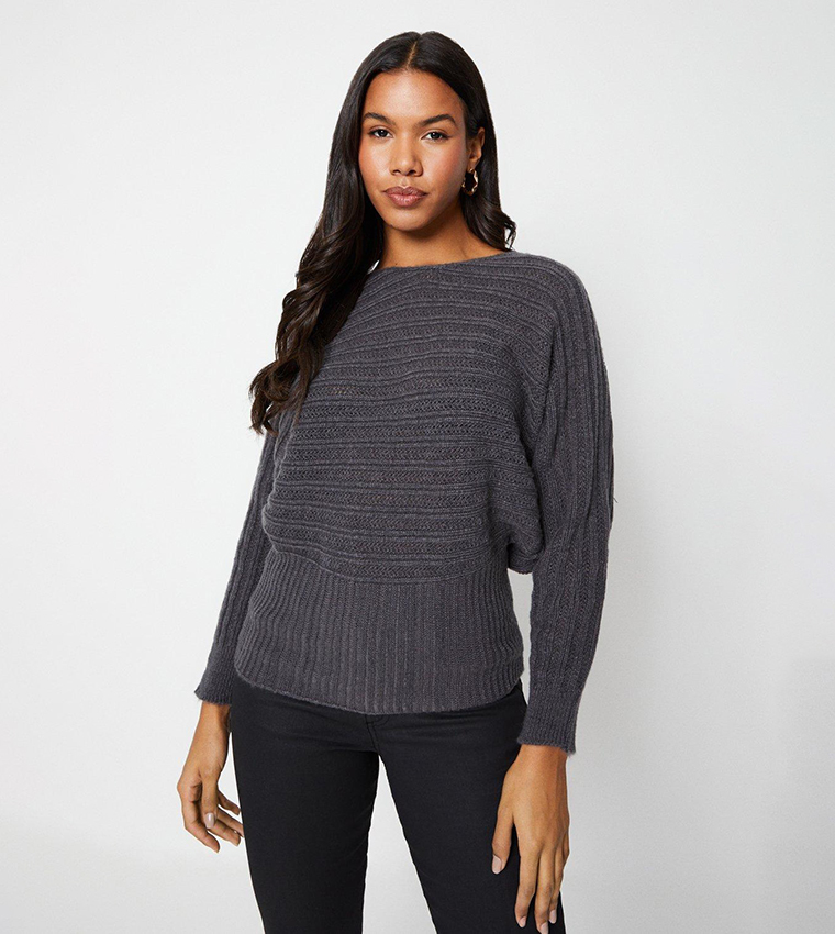 Buy Dorothy Perkins Tall Pointelle Batwing Slash Neck Jumper In CHARCOAL 6thStreet Oman