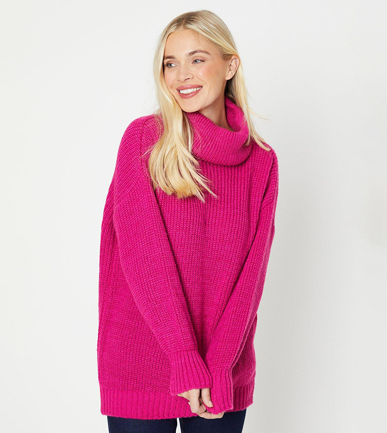 Bright pink polo neck jumper hot sale